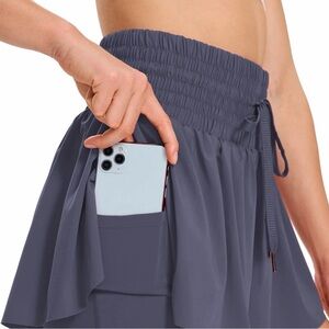 NEW Gray High Waisted Flowy Fitness Shorts Under-short and Pockets Size Small